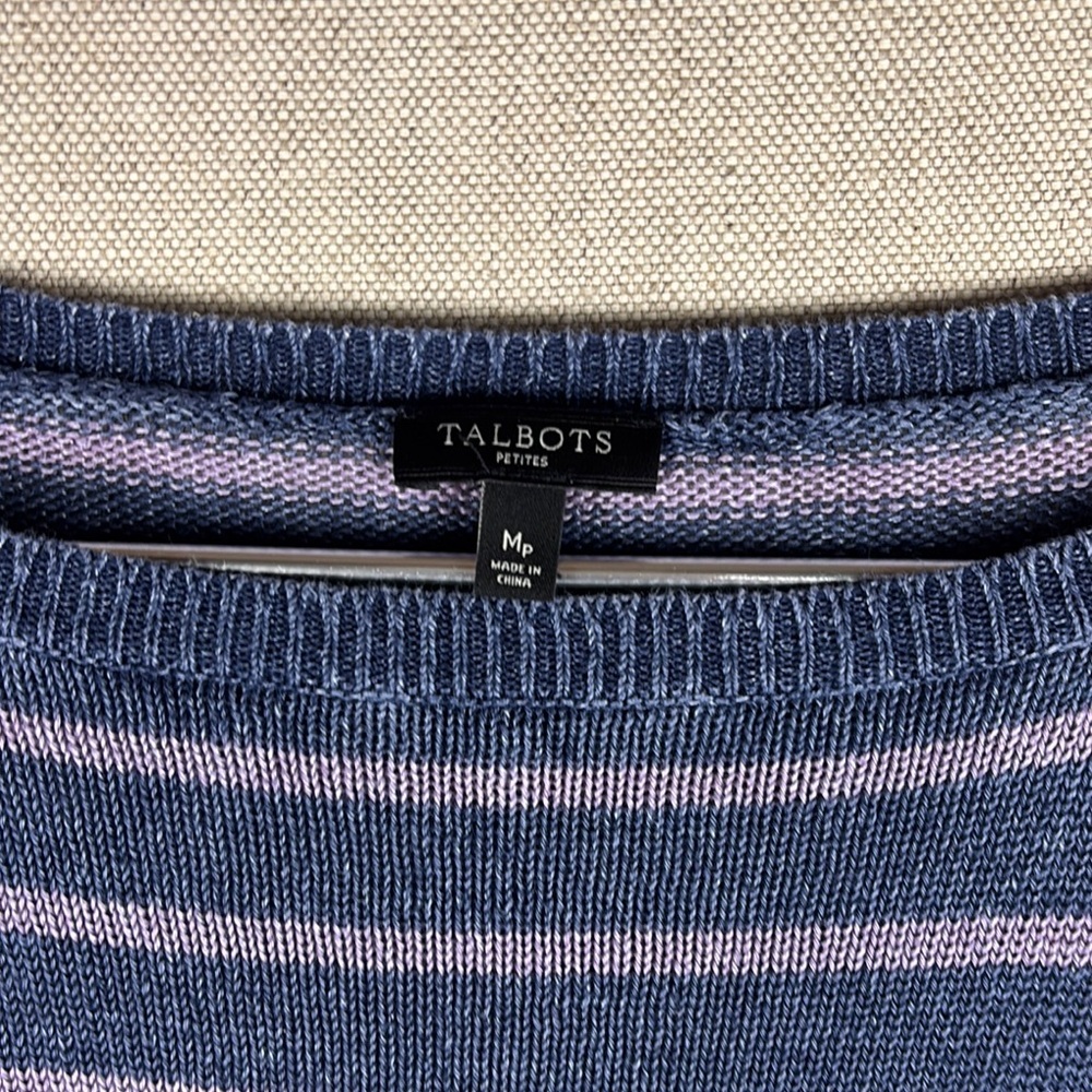 Talbots > Purple Striped Quarter Striped Sweater Petite Medium - Picture 2 of 6
